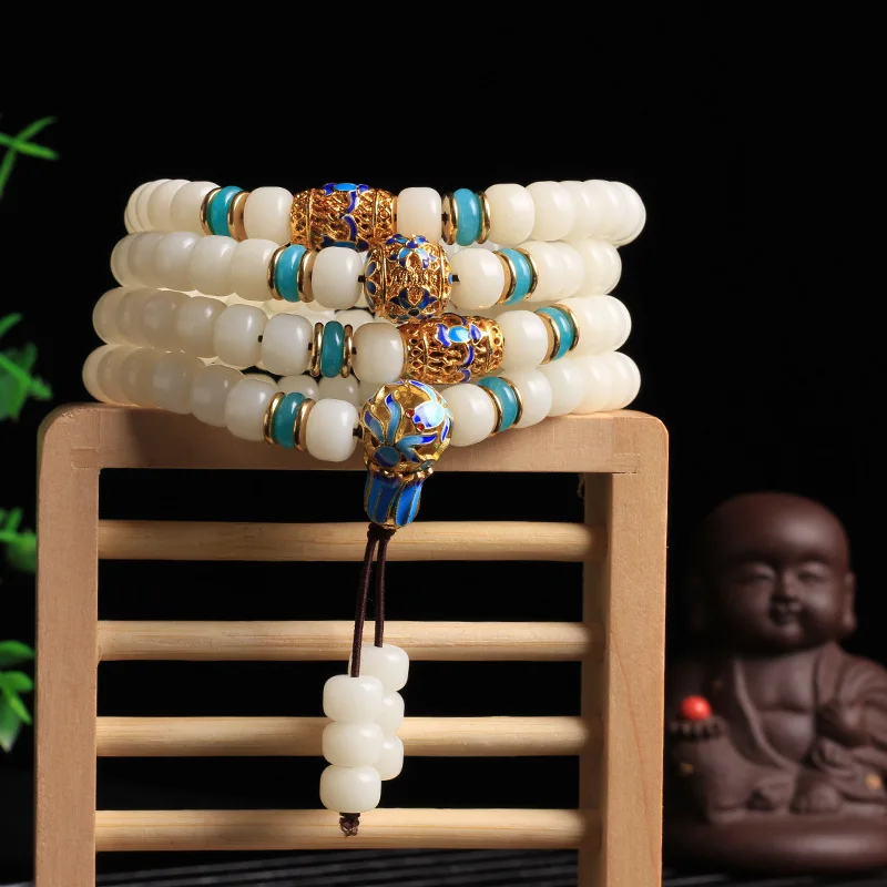 BOEYCJR белый Bodhi 108 бусины браслеты и браслеты ручной работы ювелирные изделия Винтаж эластичность Эмаль Бусины Браслет для женщин или мужчин