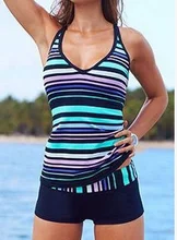  Summer Sexy Swimwear Women Bikini Female Tankini Two Piece Swimsuit Narrow Strap Striped Bathing Suit Bodysuit Plus Size Print 