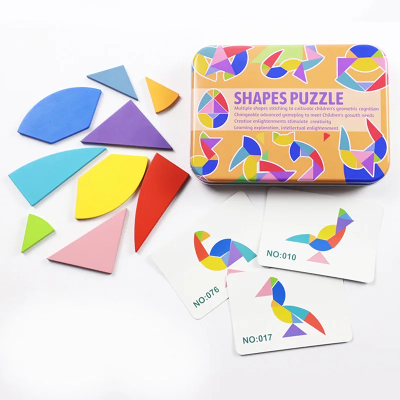 

Shapes Puzzle Wooden Animal Jigsaw Toys Educational Kids Puzzles Toy with Metal box