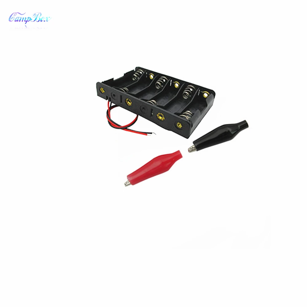 50Pcs 6xAA Battery Case Holder Socket Wire Junction Boxes With 15cm Wires Black Red Crocodile Alligator