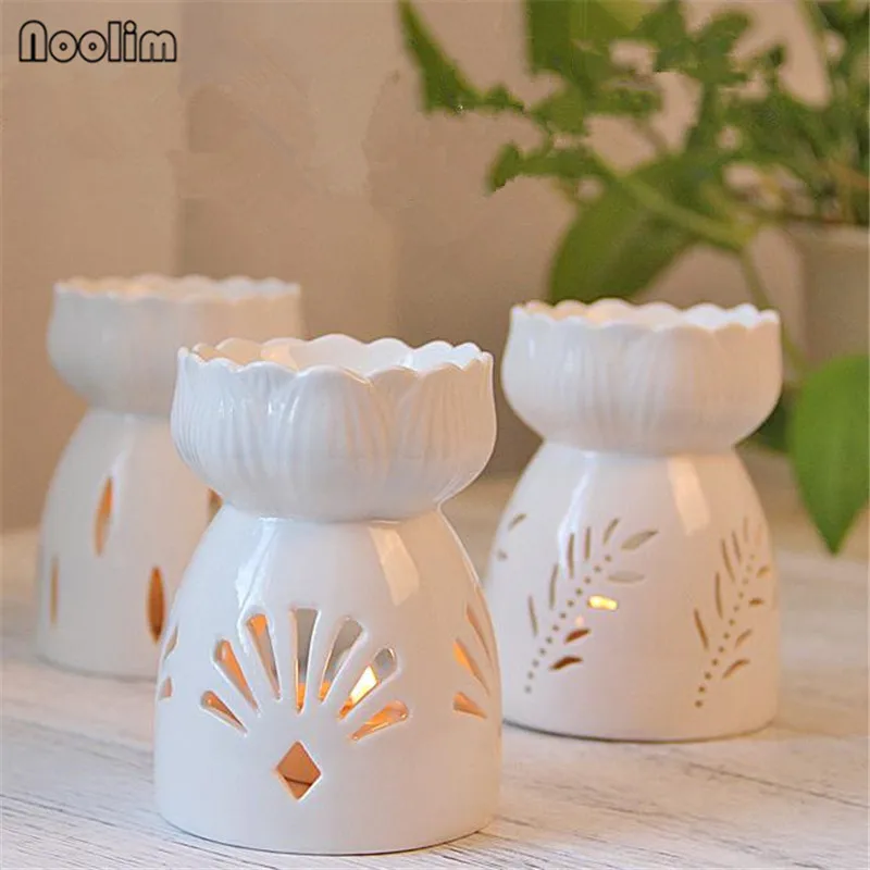 Ceramic Hollow Fragrance Lamp Oil Furnace Aroma Burner Candle Holder Candlestick Vase Romantic Crafts Gifts Home Decoration