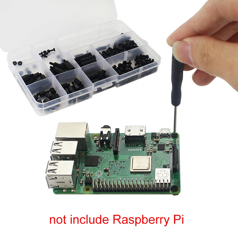 Набор нейлоновых винтов для Raspberry Pi, 210 шт., черные пластиковые винты, гайки M2.5 M3 для Raspberry Pi 4, чехол, аксессуары с отверткой