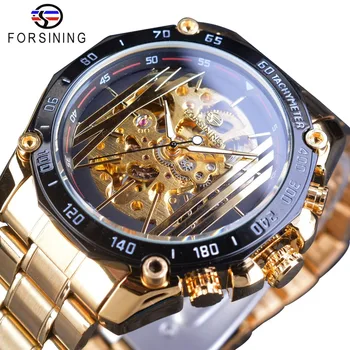 

Forsining Golden Fashion Metal Design Steampunk Open Work Men Automatic Watch Top Brand Luxury Mechanical Skeleton Wristwatches