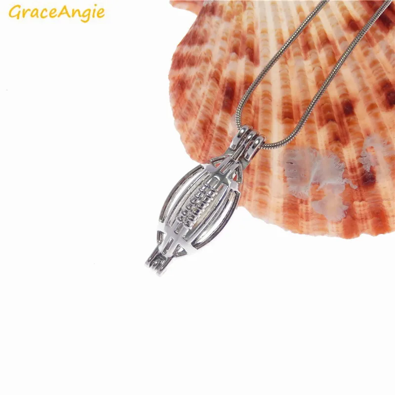 GraceAngie 1 قطعة مشرق الفضة الرجبي كرة القدم الأمريكية قفص المنجد قلادة قلادة رياضي النساء الرجال الحلي الصلاة الرغبات الحاضر