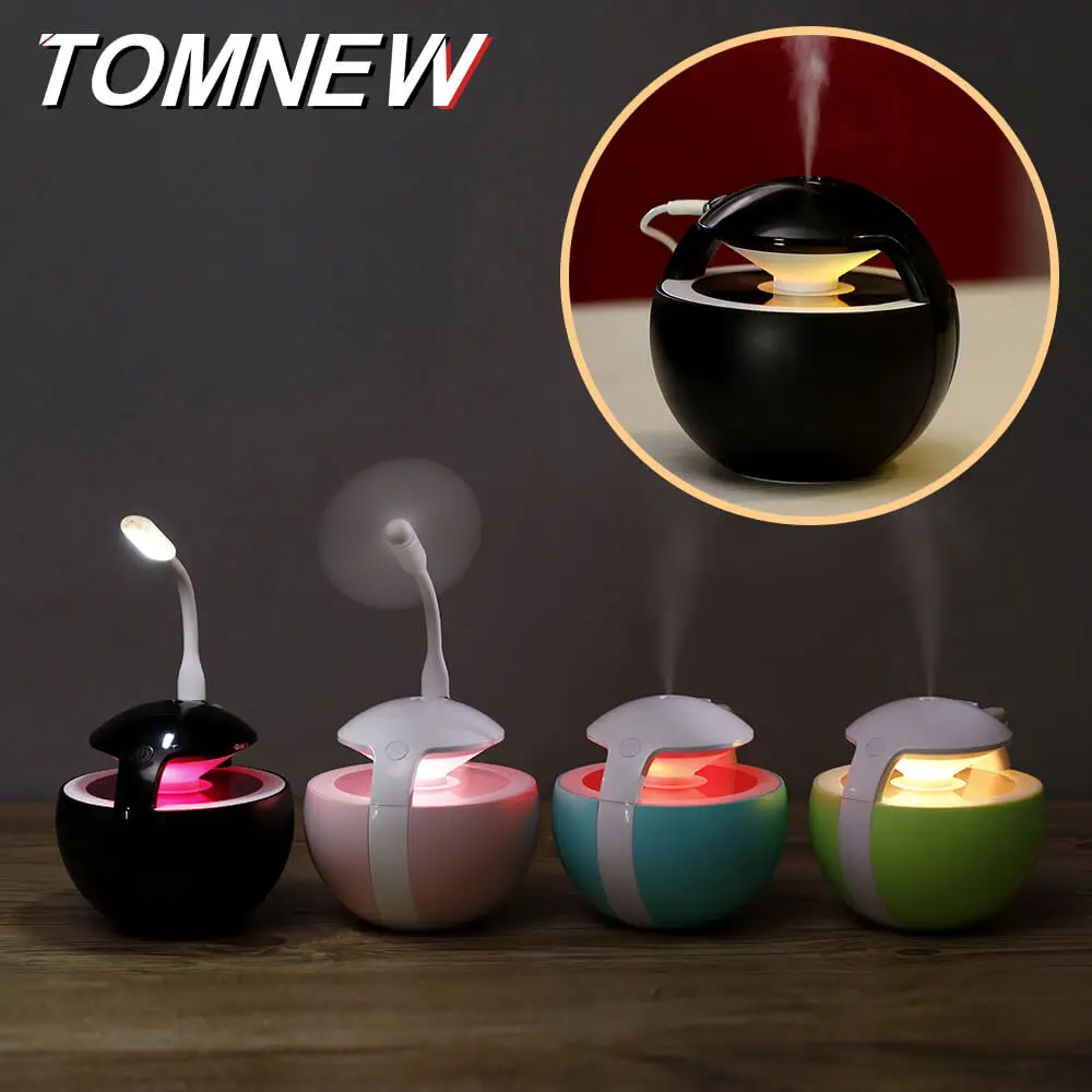 

TOMNEW 3 in 1 USB Mini Cool Mist Humidifier 450ML Ultrasonic Two-Gears Air Cleaner Freshener USB fan LED Light for Home Office