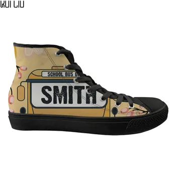 

Customized Custom School Bus Driver Sneakers Casual High Top Flats Shoes for Women Spring Funny Lace Up Vulcanized Shoes Woman