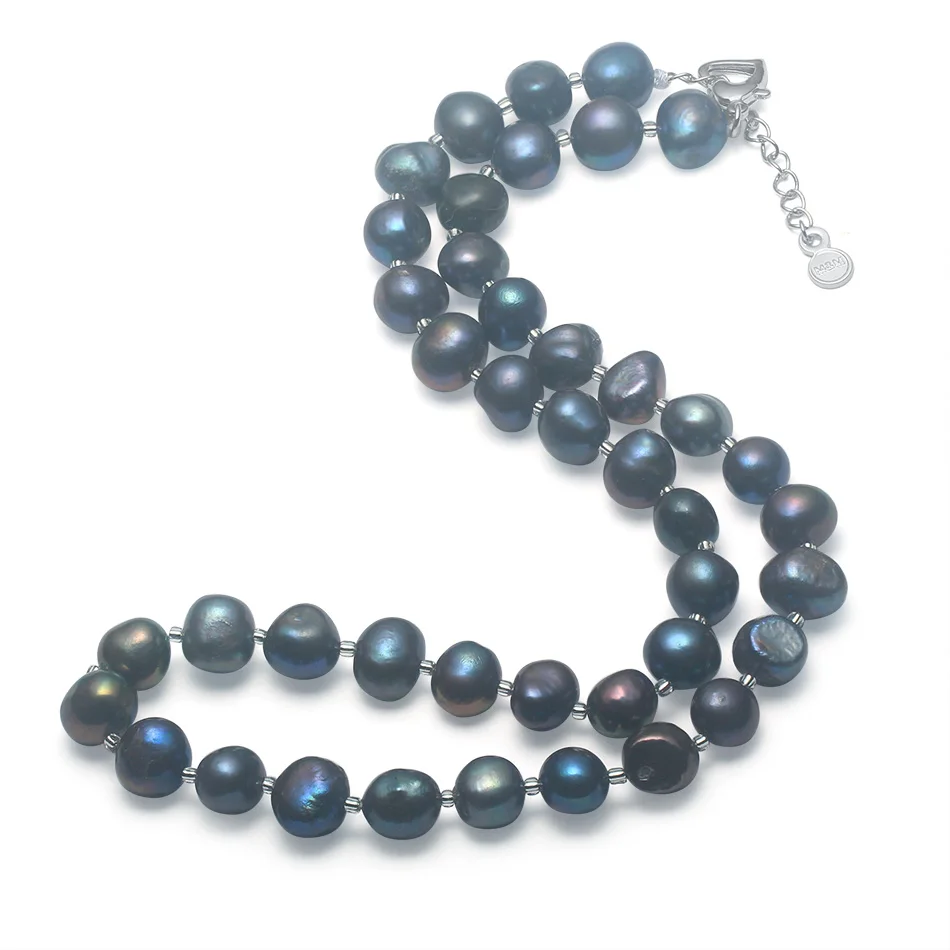 Cauuev настоящий натуральный пресноводный барочный жемчуг ожерелье для женщин 9-10 мм жемчужное ювелирное изделие с 925 пробы Серебряное ювелирное изделие подарок - Цвет камня: Черный