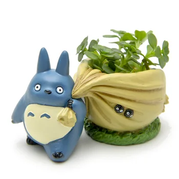 

Mini My neighbor Blue Totoro figurines with bag flower pot toy set 2016 New Japanese anime totoro action figure home decoration