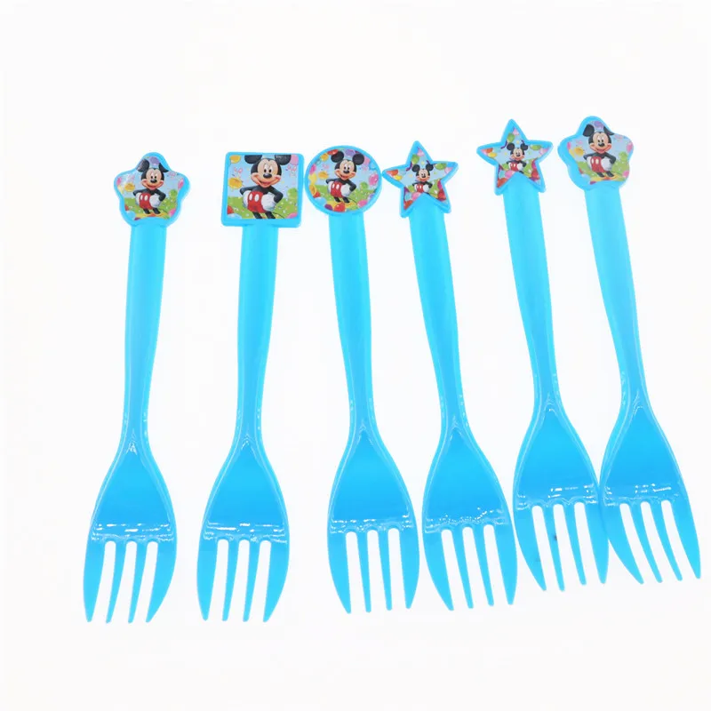 fork 6pcs Набор посуды с Микки Маусом, украшение на день рождения для мальчиков, детские одноразовые салфетки, бумажные тарелки, чашки, украшение для дома - Цвет: fork 6pcs