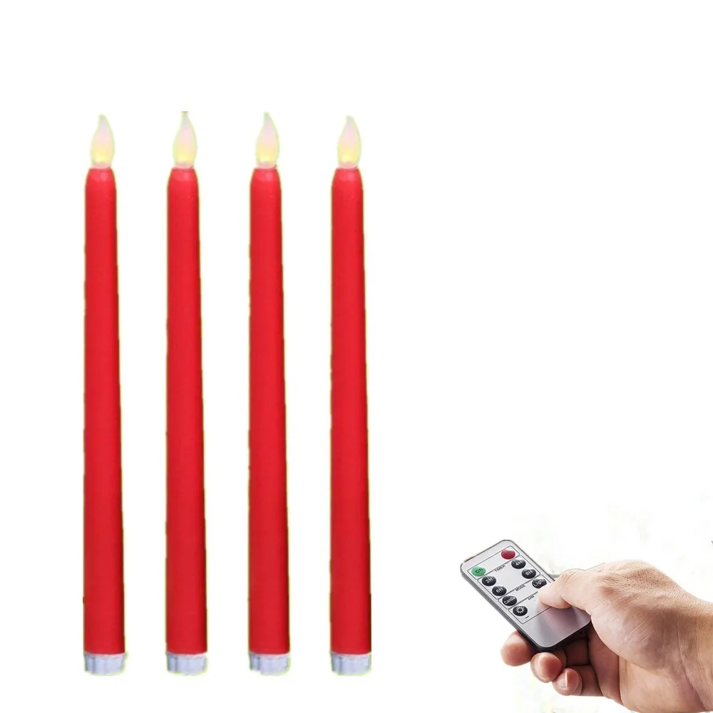 4pcs 11" Flameless Real Wax Vigil Taper LED Candles With Remote and Timer For Wedding and Home