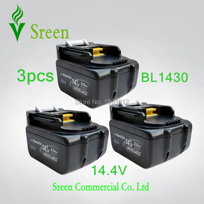 

3PCS Replacement For Makita 14.4V BL1430 3.0Ah Rechargeable Lithium Ion Power Tool Battery Packs 194065-3 194066-1 Free Shipping