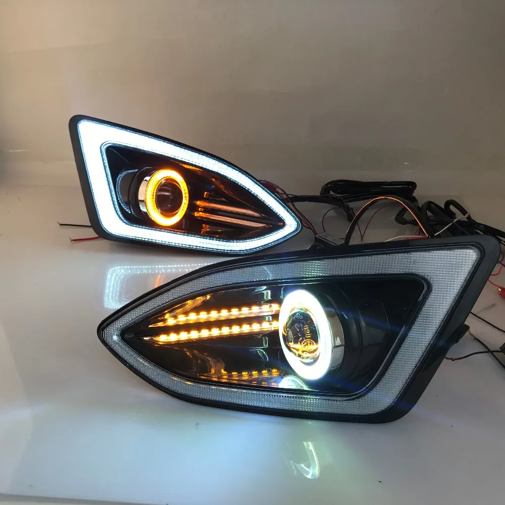 Cheap LED daytime running light DRL + COB angel eye (6 colors ) + projector lens + halogen fog lamp + turn signal for ford edge 2015
