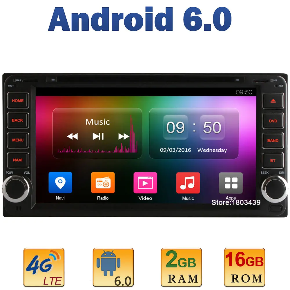 Quad Core 2GB RAM 4G LTE SIM WIFI Android 6.0 Car DVD Player For Toyota