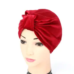 Для женщин плиссированные рюшами из трикотажа с обвязанным тюрбан Кепки мусульманский головной платок шапка тюрбан повязка