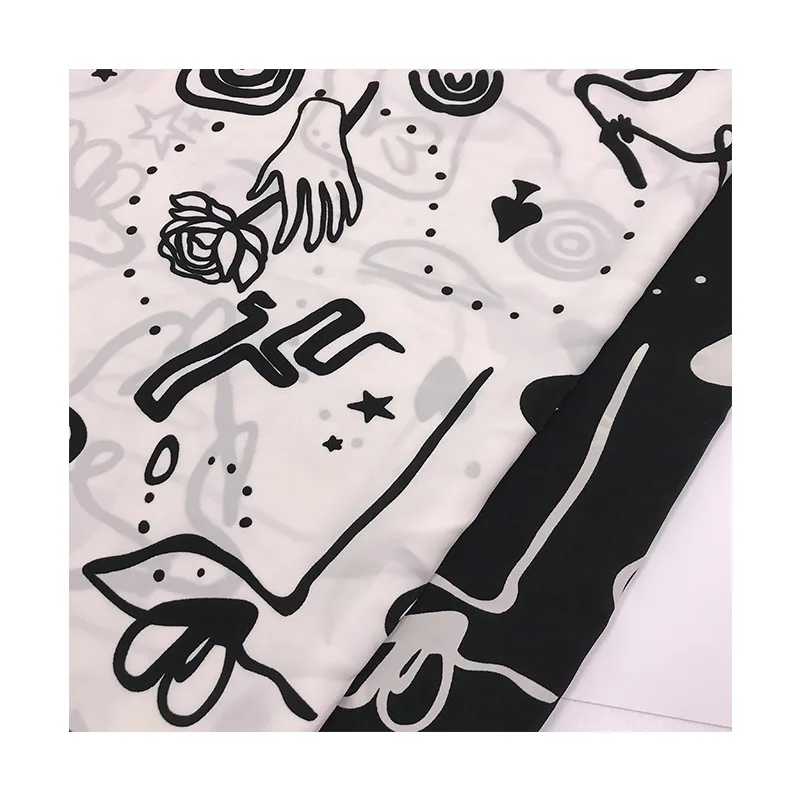 

2019 New Abstract Printed Fabric Woven Impervious Plain Satin Chiffon Fabric Spring and Summer Clothing Shirt Textile Material