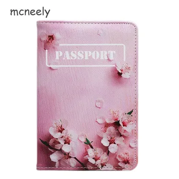 

Mcneely Peach blossom Women Passport Cover Pink Leather Passport Holder With Card Holder Girl Passport Case Porte Carte