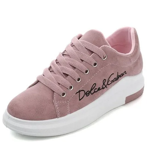 

2019 New Spring Autumn Wedges Pink Lace-up Platform Sneakers Women Vulcanize Shoes Tenis Feminino Casual Female Shoes T0111
