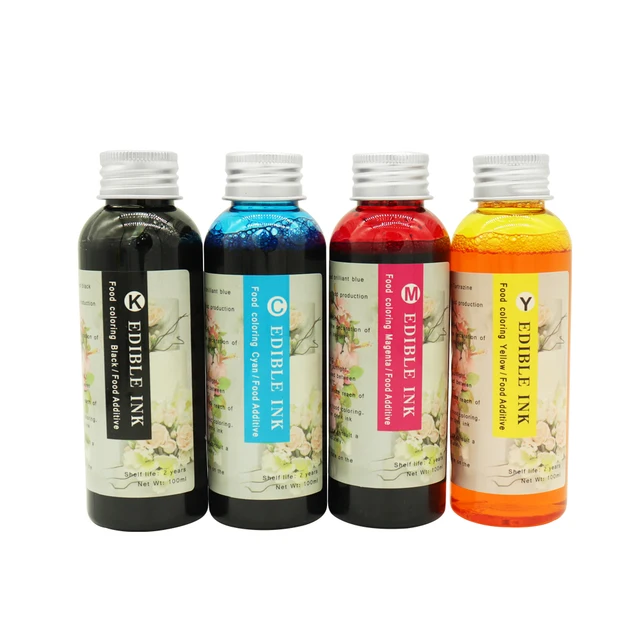 Best Offers 4 Colors 100ML Universal Edible Ink For Desktop Coffee Printer 100% Safe Cake Chocolate coffee & food printer