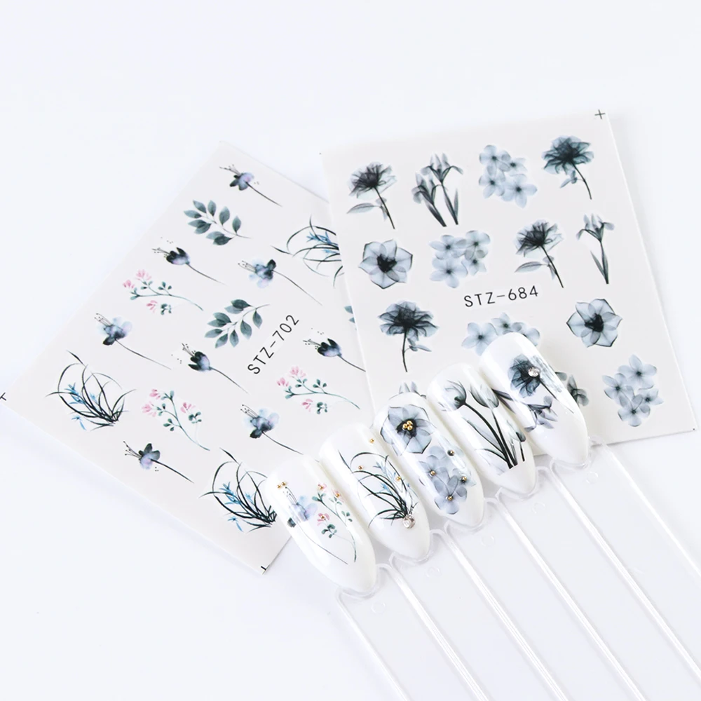 24 Sheets/sets Nail Water Sticker Flower Flamingo Beauty Slider Bloom Colorful Plant Pattern 3D Manicure Sticker TRSTZ683-706-1