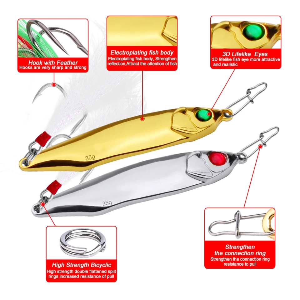 20 шт. рыболовная приманка золотого/серебряного цвета, блесна для рыбалки 8-6-6-2-2# крючок, рыболовные снасти 10-15-20g-28g-35g, рыболовная приманка