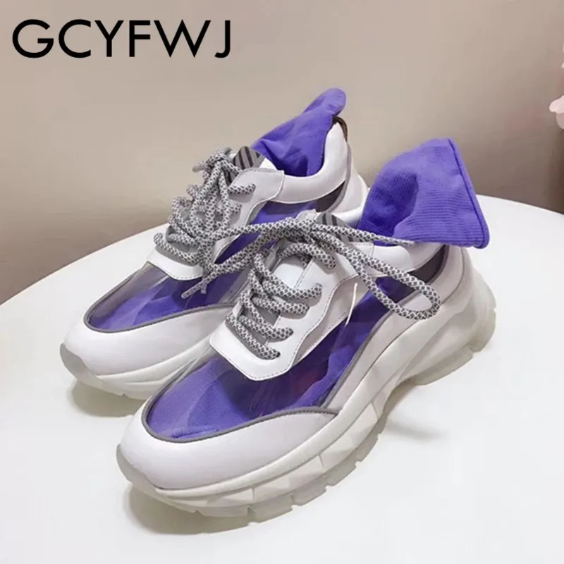GCYFWJ/Новинка сезон весна лето прозрачные белые кроссовки женские туфли на плоской