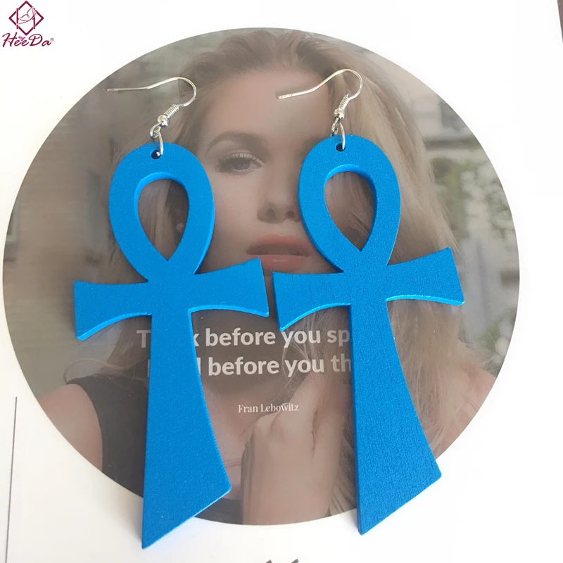 

Heeda Personality Wood Cross Earrings for Women Kpop Big Name Simple Brincos Fashion Hollow Out Black Blue Ear Decoration 2018