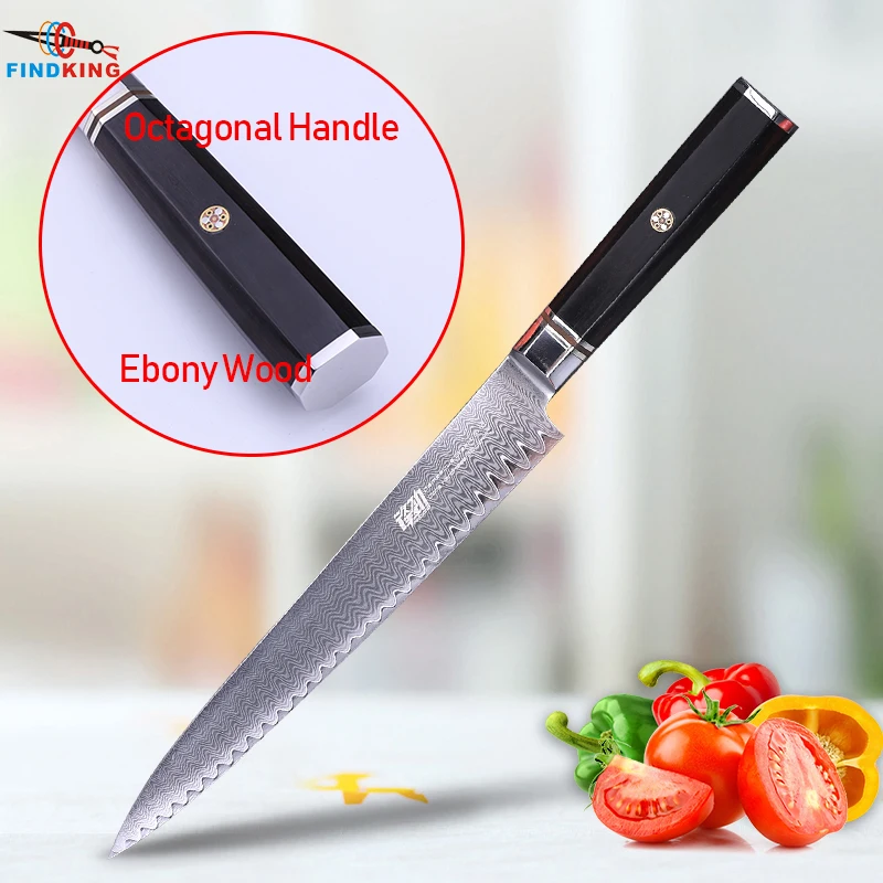 

FINDKING Professional 10 inch Yanagiba Knife Ebony Wood Octagonal Handle Ladder Pattern 67 Layers Damascus Steel Kitchen Knife
