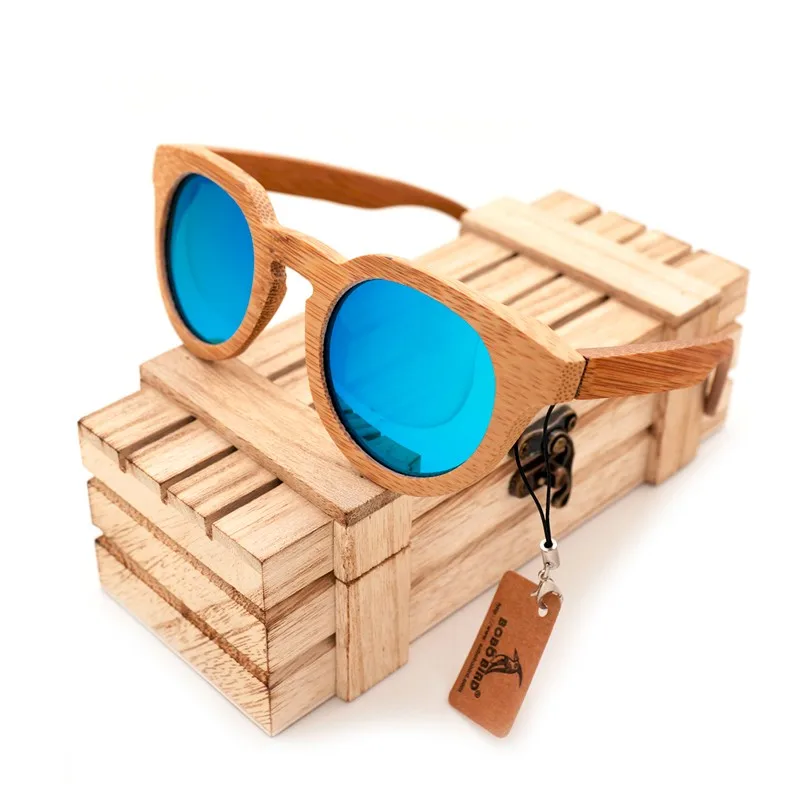 BOBO BIRD Натуральные Бамбуковые мужские солнцезащитные очки бренда класса «Люкс» дизайн круглые поляризованные солнцезащитные очки Женская одежда с деревянной подарочной коробкой - Цвет линз: with box 2