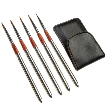 

MEEDEN Travel Watercolor Acrylic Brush Set 5 Different Shape Round Pointed Tips Nylon Hair Portable Painting Brush Set