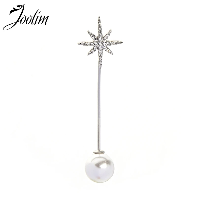 

JOOLIM Jewelry Wholesale/Elegant White Gold Color Starburst Pearl Brooch Pin Lapel Pin