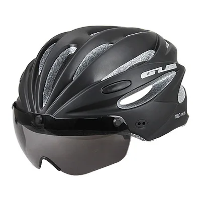 GUB велосипедный шлем Горный Дорожный велосипед велосипедный защитный шлем Кепка шлем с визером Len очки сверхлегкие регулируемые K80 PLUS - Цвет: Black