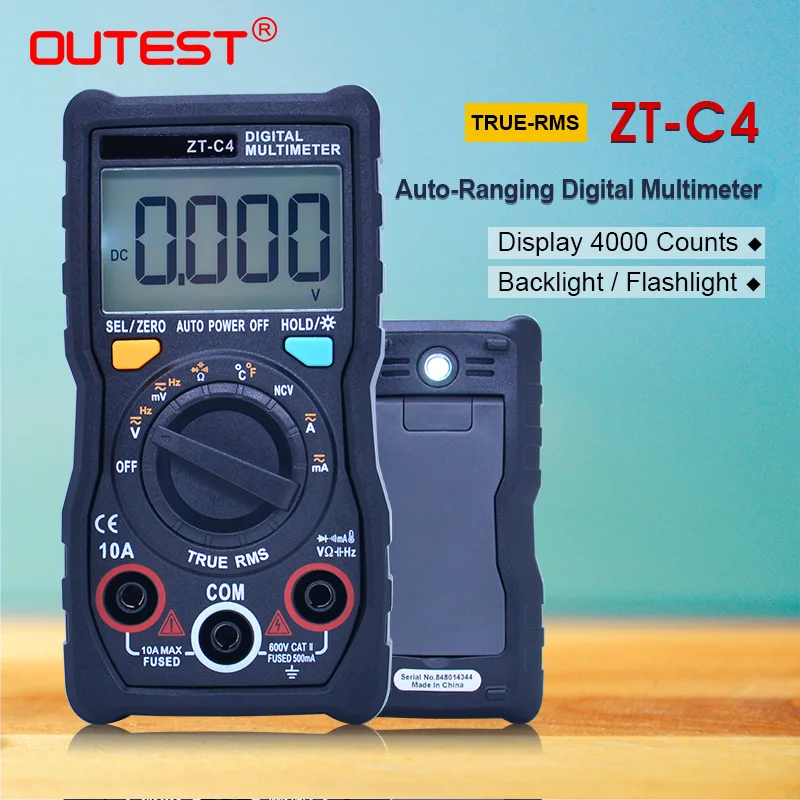 

OUTEST NCV Digital Multimeter 4000 counts Auto Ranging AC/DC voltage meter Flashlight Backlight Large Screen LCD Multimetro
