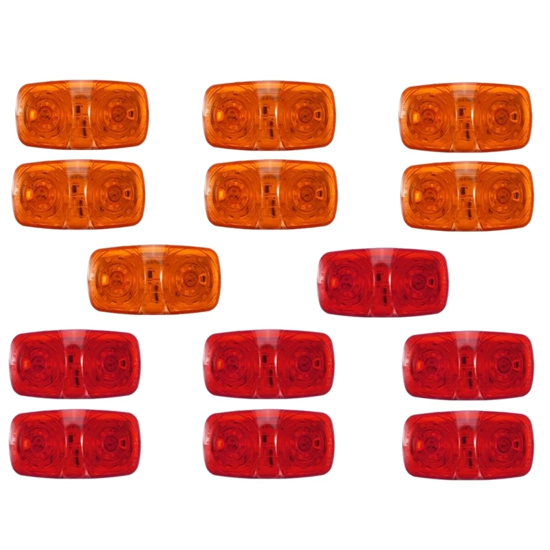 

14X Trailer Marker Led Light Double Bullseye 10 Diodes Clearance Lamps Red/Amber