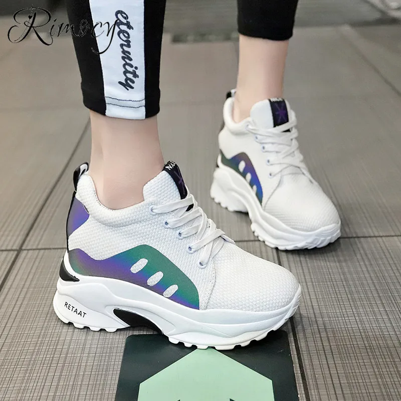 

Rimocy high platform vulcanize shoes woman lace up round toe sneakers mujer 2019 spring mesh breathable walking shoes fashion