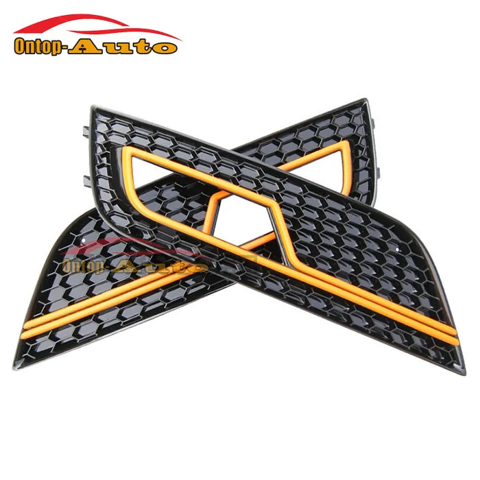 Glossy black+ Orange Line Honeycomb Front Bumper Fog Lights Cover Part Accessories for Audi A4 S4 RS4 B9 2013-2015 Wholesale Automobiles & Motorcycles