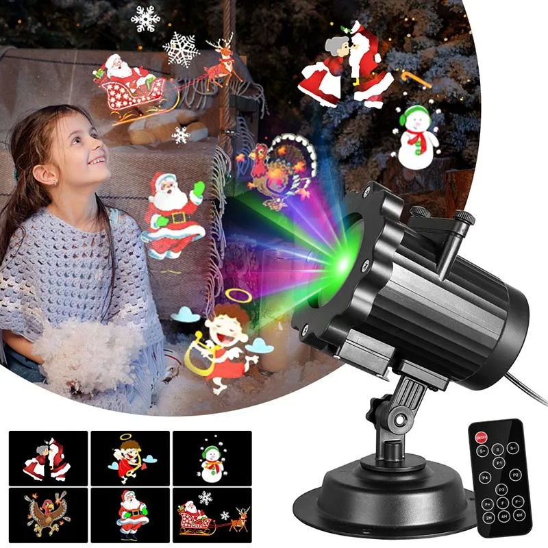 

Christmas Holiday Projector 6 Switchable Patterns Slides Landscape Motion Projector Lights with Remote Control US UK EU Plug