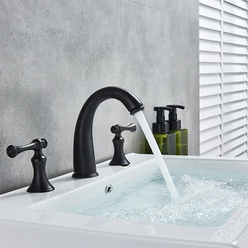 

Bathroom Basin Faucet Chrome Deck Mount Deluxe 3pcs Swan Basin Faucet Double Handles Water