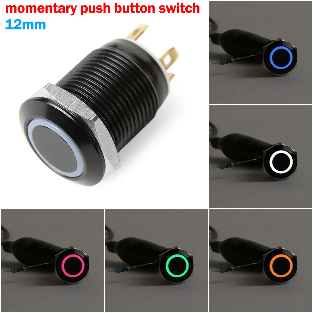 Черный 12v 4 Pin 12mm светодиодный светильник питания Алюминиевый металлический кнопочный Мгновенный переключатель Водонепроницаемая фиксация переключатель автомобильный аксессуар
