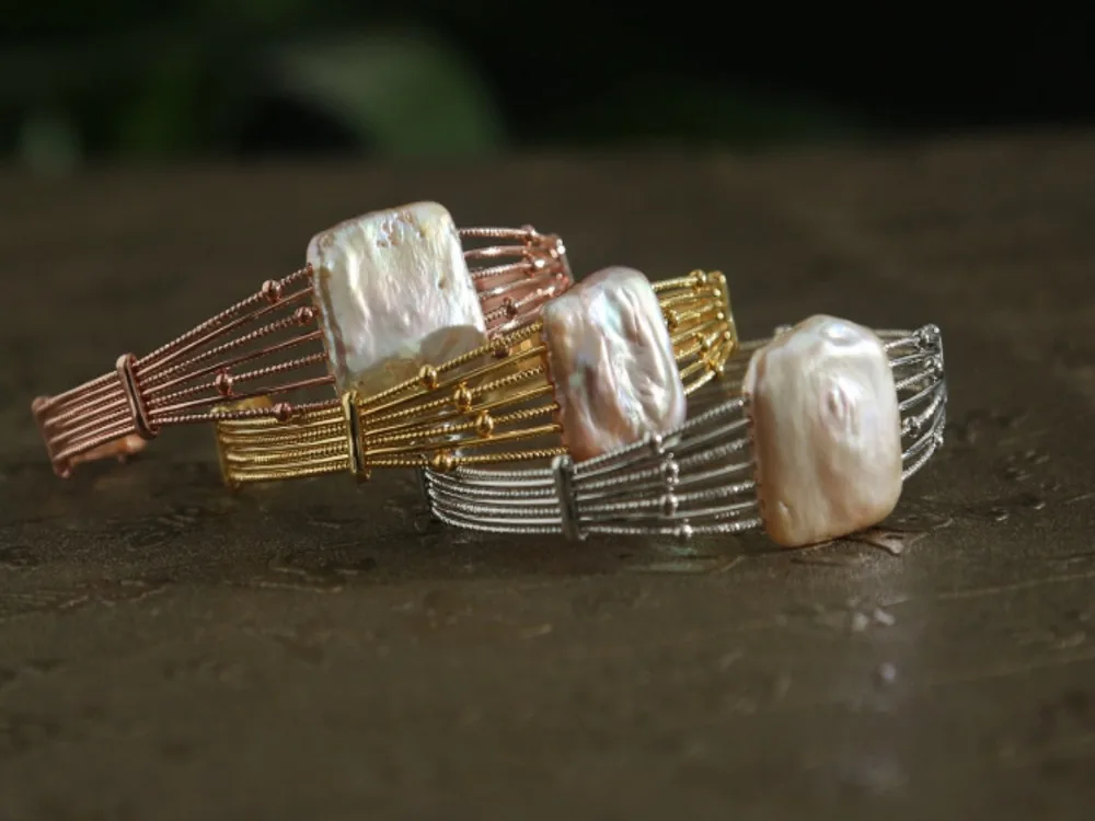 

2019 Baroque Pearls Bracelets Bangles Silver Rose Gold Bracelet Multilayer Bangle Ornaments for Women Statement Jewelry femme