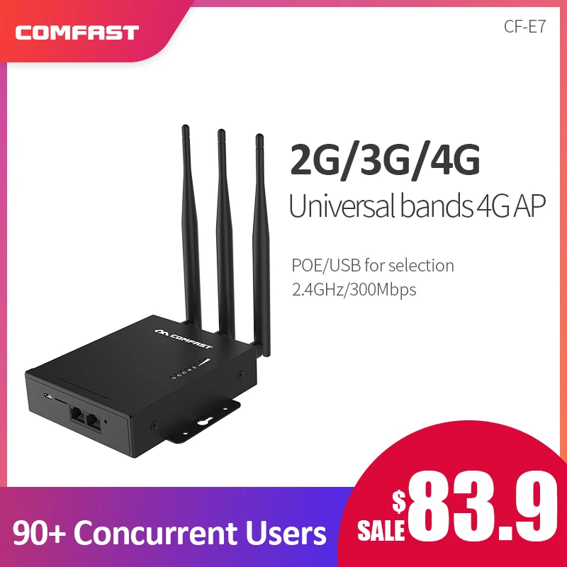 

Comfast Outdoor 2.4G LTE Wireless AP Wifi Router CF-E7 plug and play 4G SIM card Waterproof Wireless Router with 3*5dBi antennas