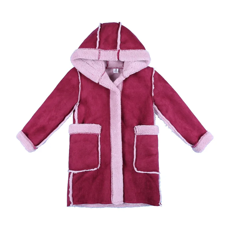 Новые зимние пальто для девочек детские куртки из замши и флиса с капюшоном куртка для девочек розового и красного цвета 7CT091