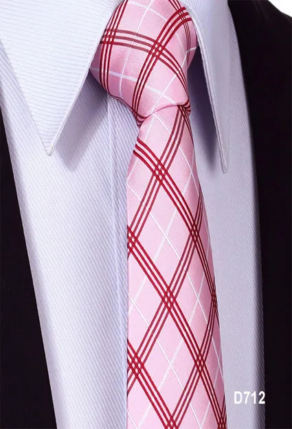 D712 Pink Клетчатый горошек Пейсли цветочные полосы 3," Шелковый Свадебный жаккардовый тканый мужской галстук Галстук# D7 - Цвет: D712 Pink