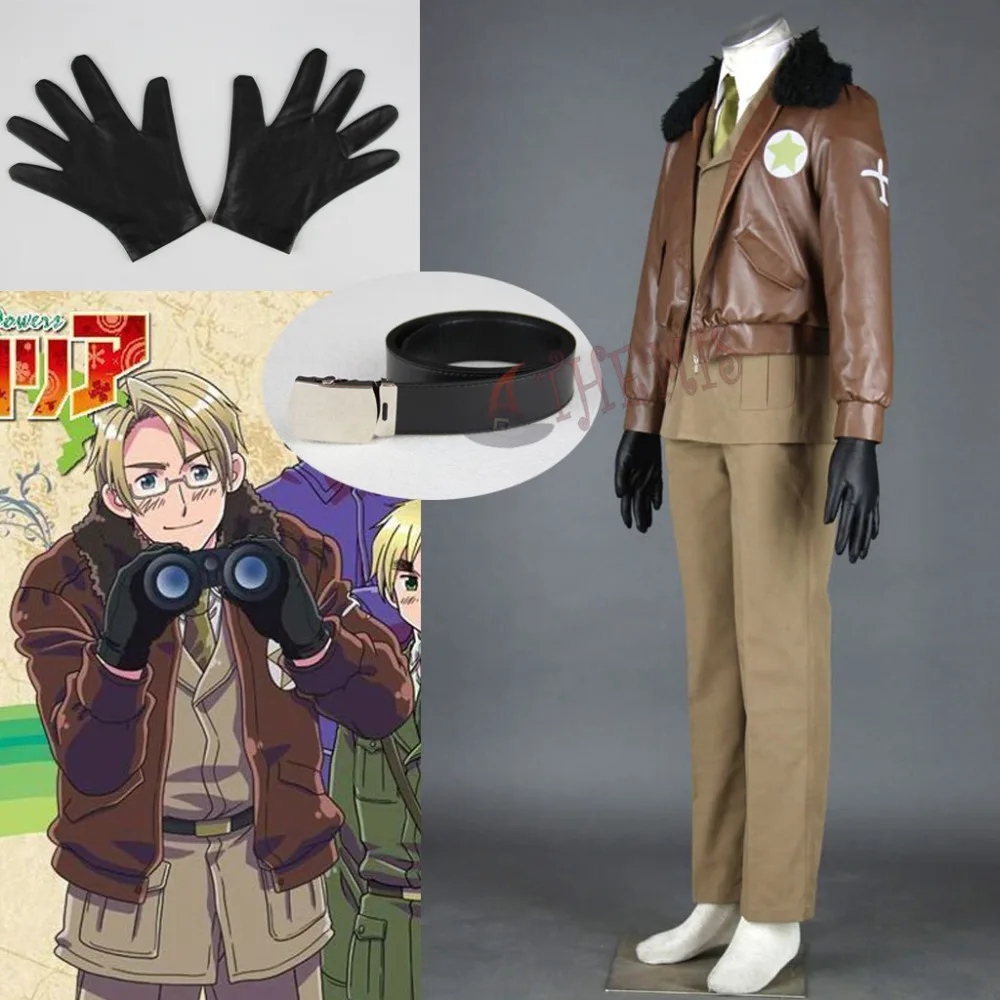 

Athemis America Army Uniforms Axis Powers Hetalia/APH Cosplay Costumes Cool French Leather Coat USA Military Style Outfit