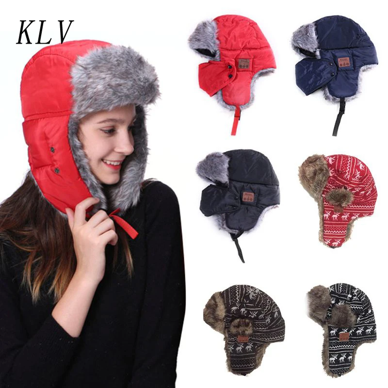 Для женщин Для мужчин унисекс Беспроводной Bluetooth наушники зимняя охотничья шапка утолщенной из искусственного флиса регулируемой пряжкой