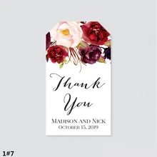 120 шт под заказ имя на свадьбу, день рождения, подарок, бирки марсала и розовые цветочные ярлыки, индивидуальный подарок, спасибо бирки