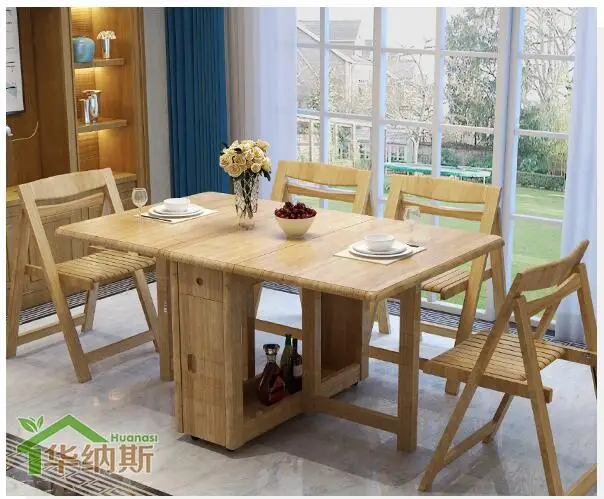 Table dining table home telescopic folding small apartment simple solid wood foot multi-purpose dining table and chair combinati