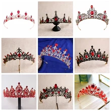 Minlover Винтаж Красный Кристалл короны в стиле барокко и диадемы для женщин Роскошные Головные уборы невесты королева свадебная диадема аксессуары для волос
