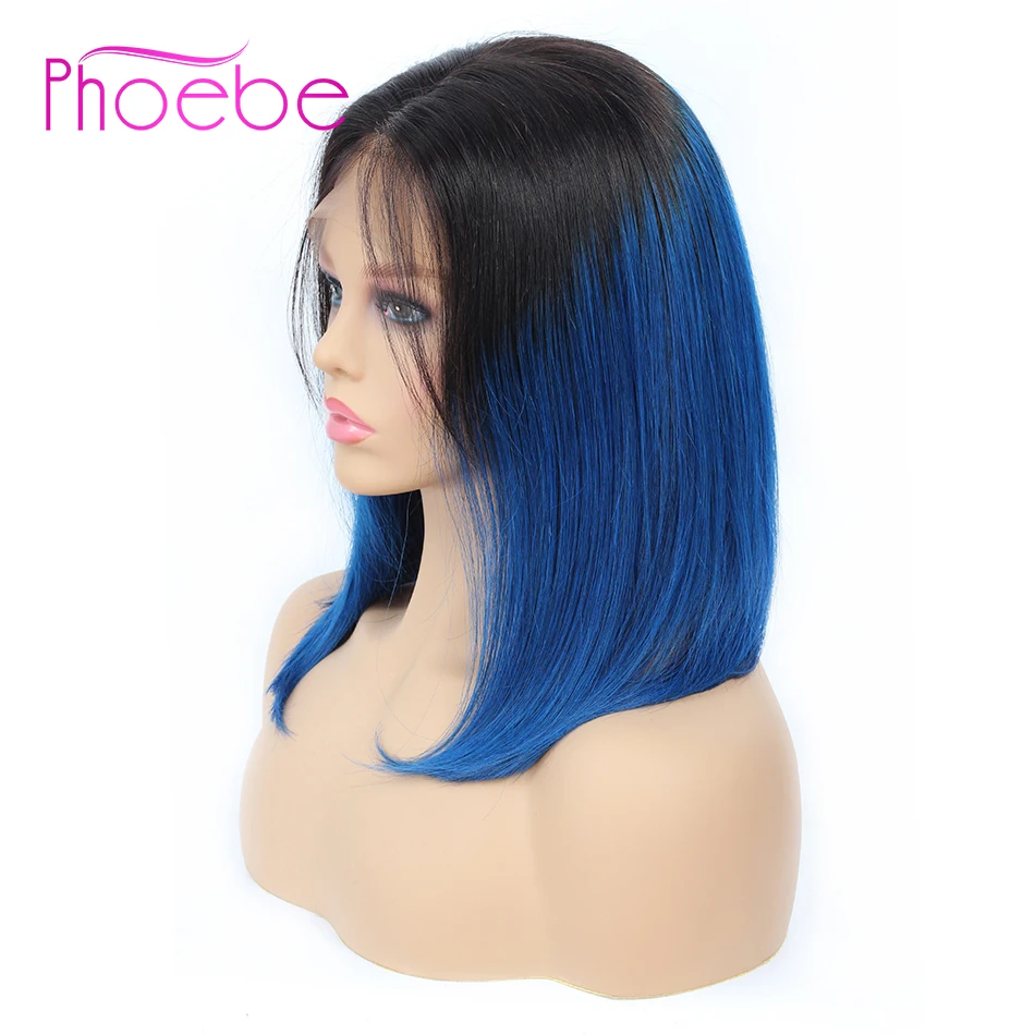 Phoebe 13x4 кружевной передний парик с Омбре 1B Blue короткие человеческие волосы парики