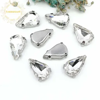 

New ! white fine Water drop Crystal Glass Sew-on Rhinestones with Claw DIY wedding Dresses and Clothes 5*8 6*10 8*13
