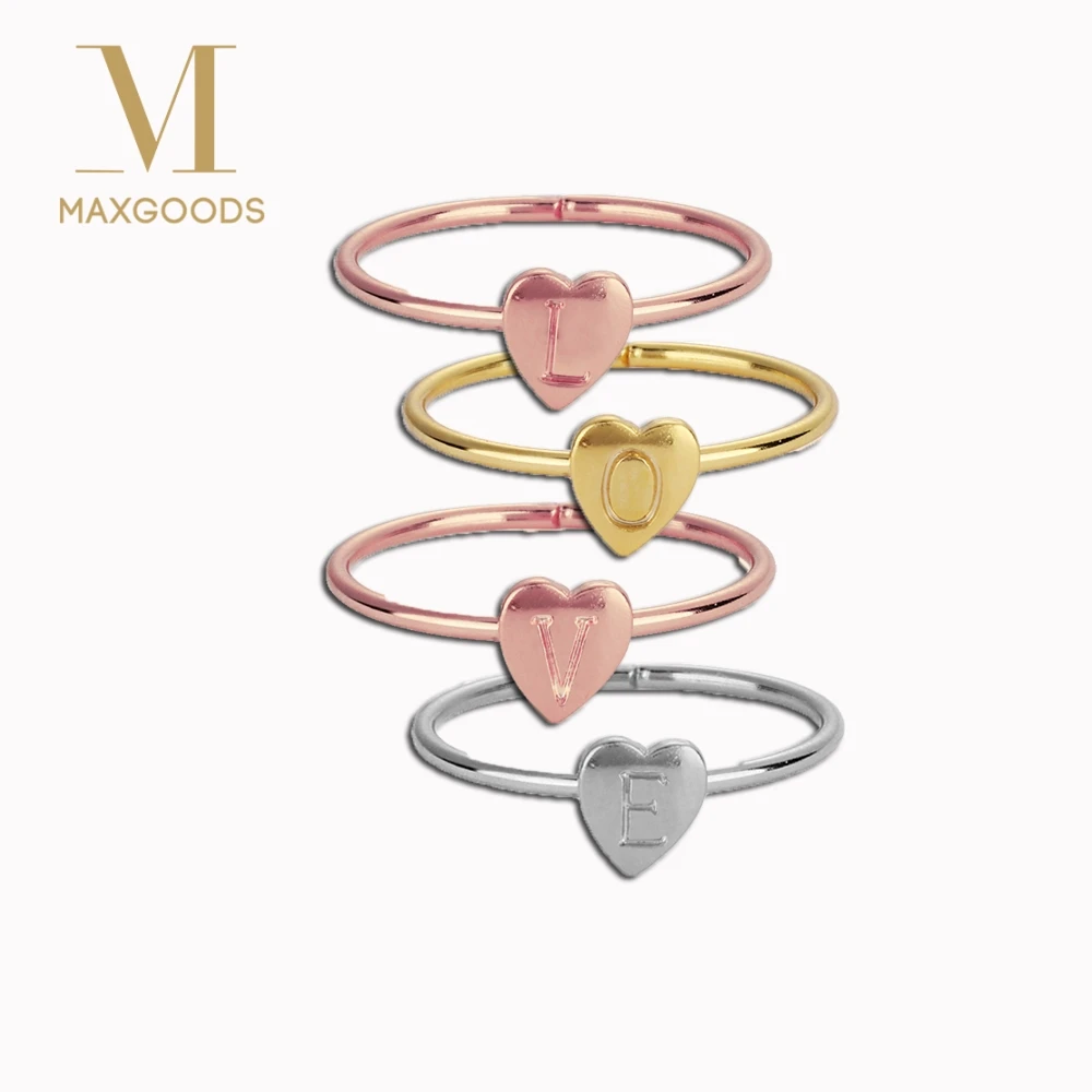 

Fashion Gold Silver Color Heart Letters Rings For Women DIY Name Ring Set Female Statement Engagement Party Jewelry 2019 New